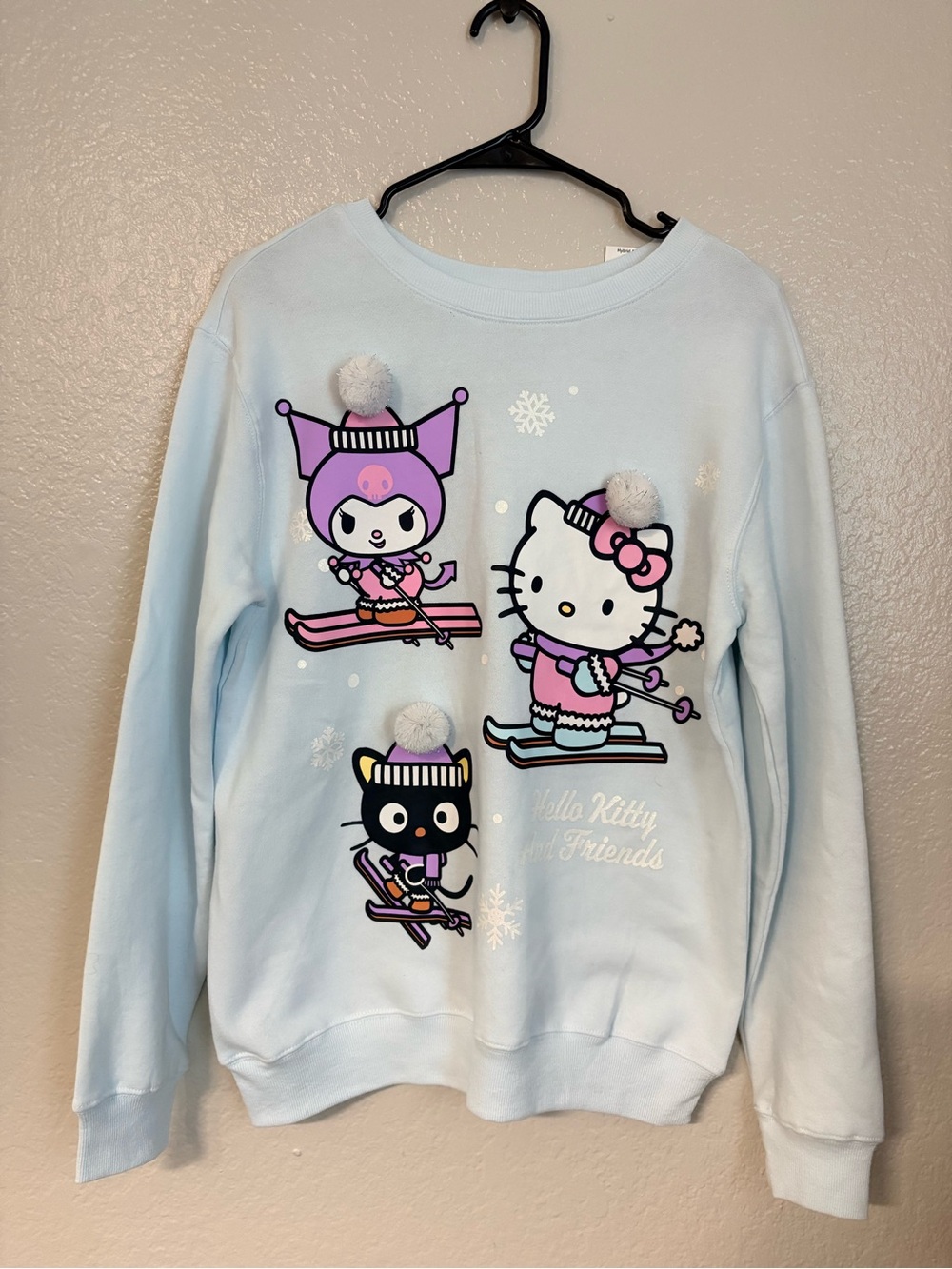 Love Tribe Light Blue Hello Kitty & Friends Pom-Pom Ski Crewneck Sweater